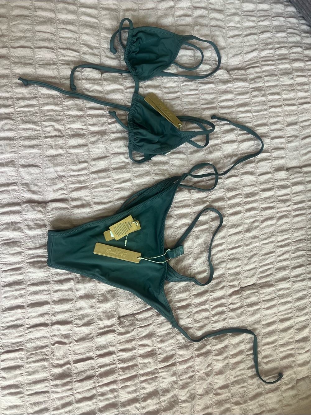 SKIMS Teal Adjustable String Triangle Bikini Set